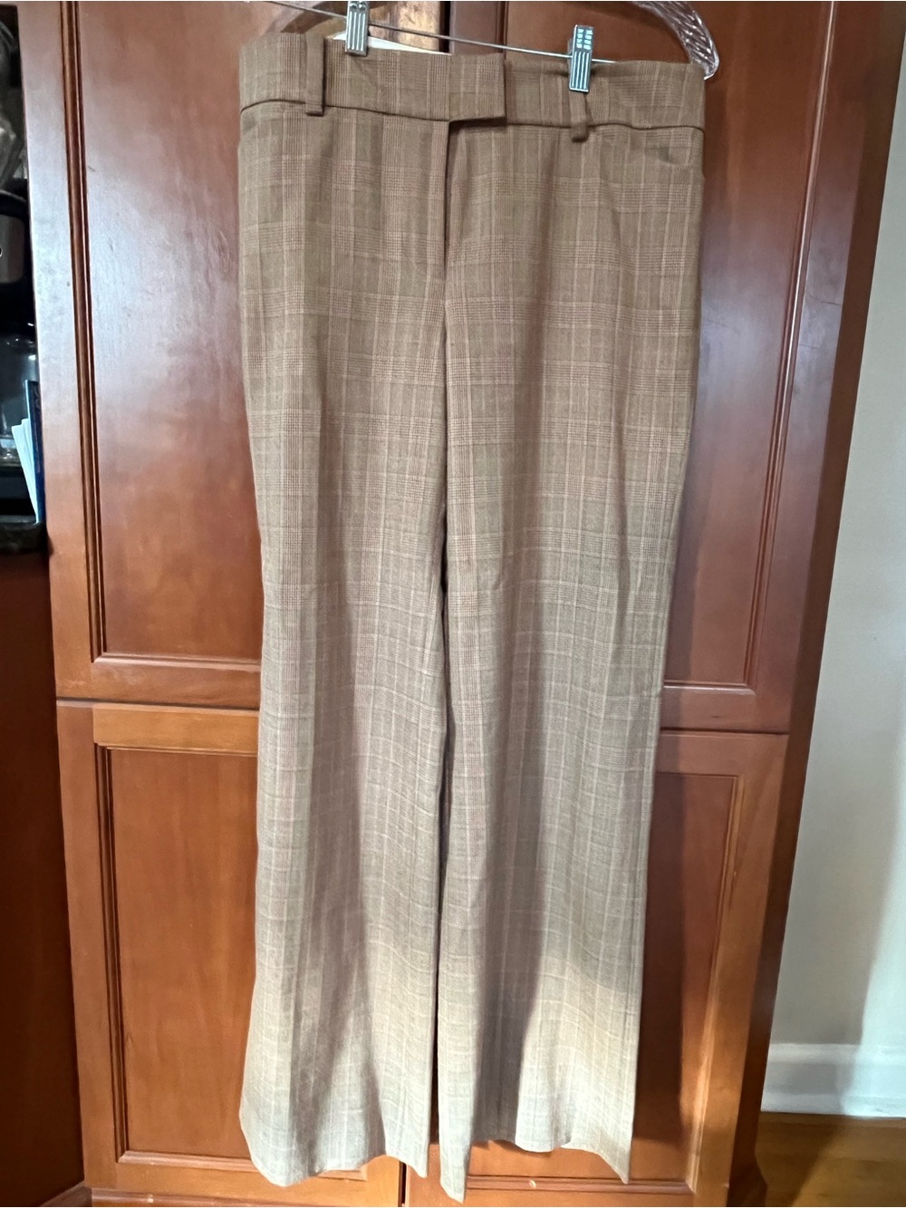 Ann Taylor Womens 8 Wool Plaid Dress Pants Brown Tailored Trousers Wide Leg